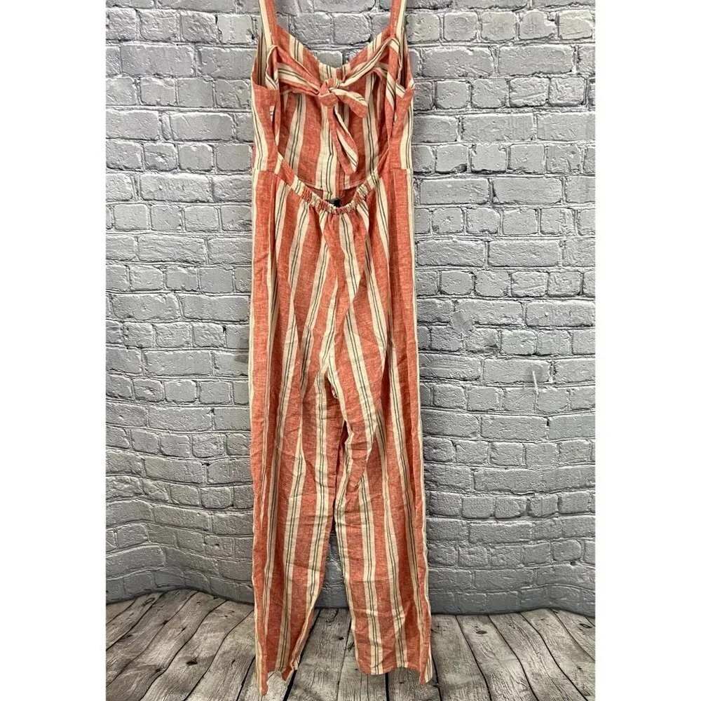 Romeo & Juliet Couture Romper Jumpsuit Linen Blend Red Stripes Tie Back S - Picture 6 of 7